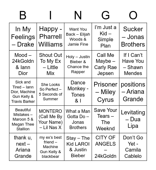 Music Bingo Card