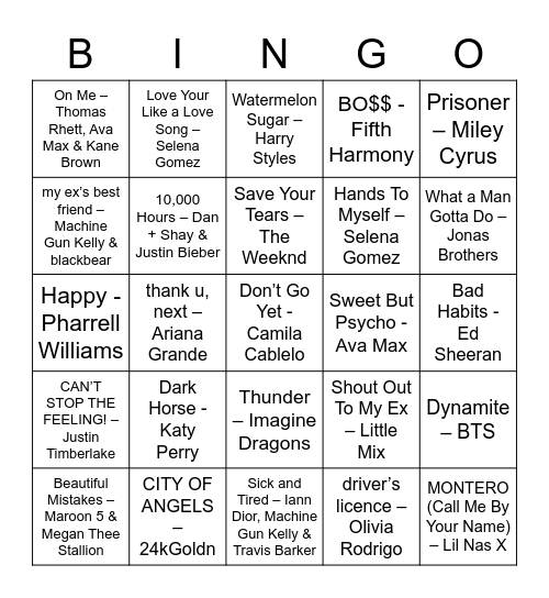 Music Bingo Card