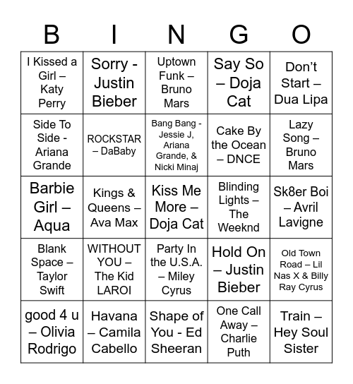 Music Bingo Card