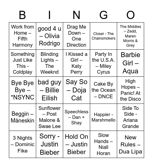 Music Bingo Card