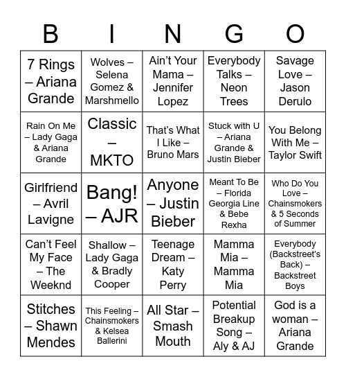Music Bingo Card