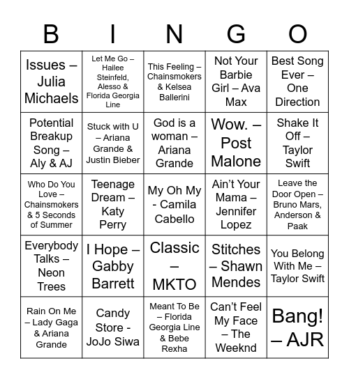 Music Bingo Card