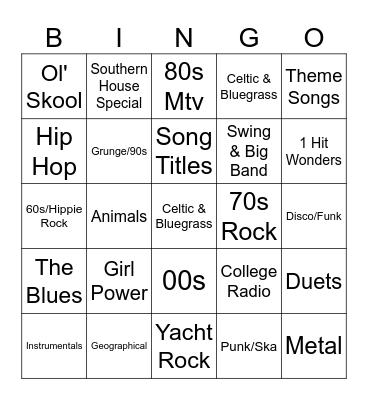 Categories Bingo Card