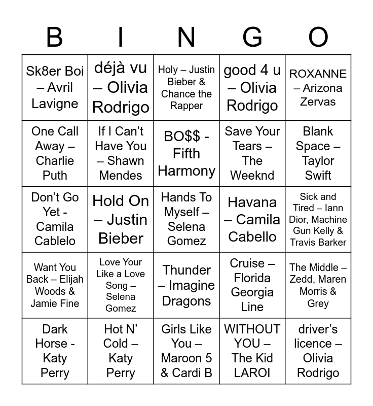 Music Bingo Card