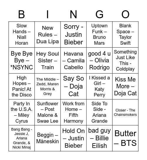 Music Bingo Card
