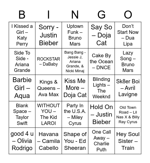 Music Bingo Card