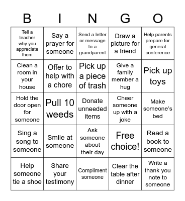 Service Bingo Card