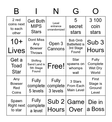 SM64 Rando Bingo Card