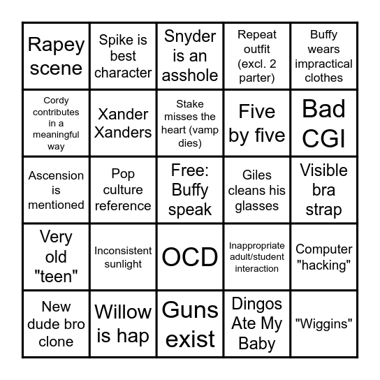 Buffy Bingo Card