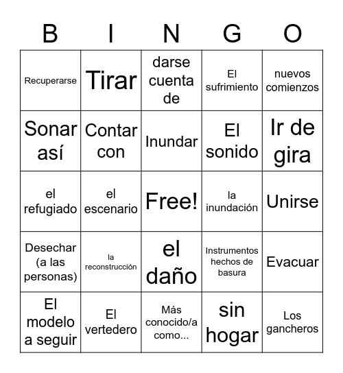 Landfill Harmonic Bingo Card