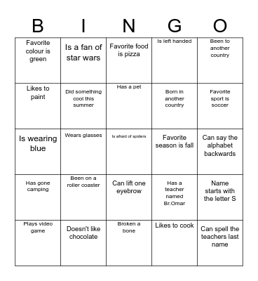 Br.Omar's Get to Know You Bingo Card