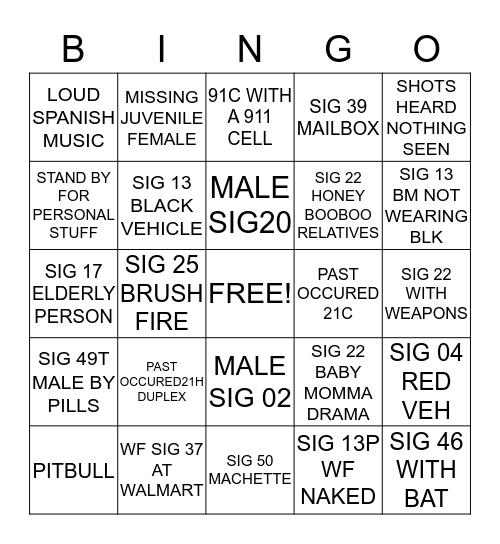 911 A SIDE NIGHTS Bingo Card