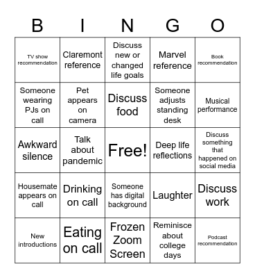 Zoom Party Bingo Card