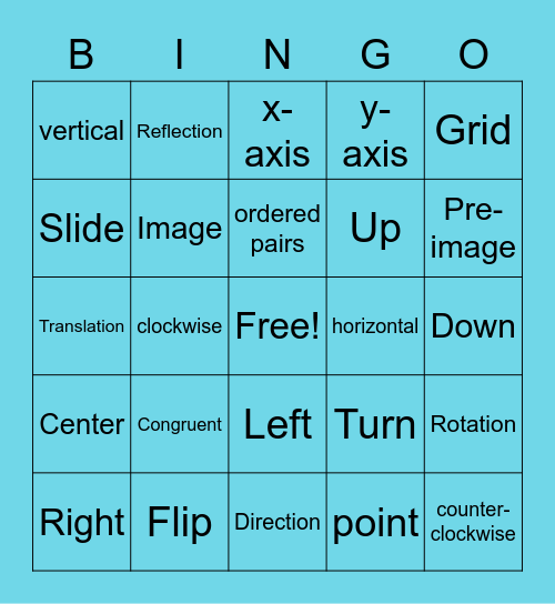 Transformation Vocabulary Bingo Card