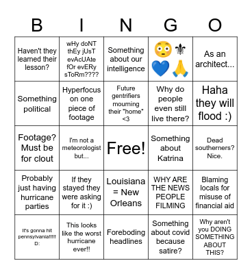 Oh. You're not from around here. (Hurricane Season 2021 Edition) Bingo Card