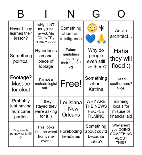 Oh. You're not from around here. (Hurricane Season 2021 Edition) Bingo Card