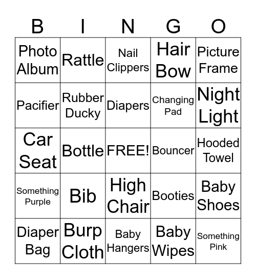 Jen's Baby Shower Bingo Card