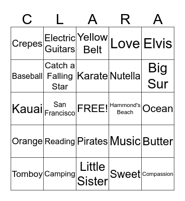 CLARA'S 7th BIRTHDAY BINGO! Bingo Card