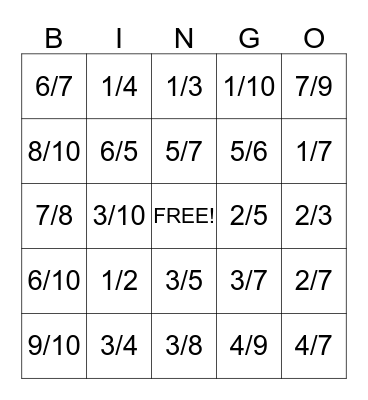 Fraction Bingo! Bingo Card