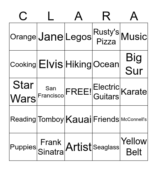 CLARA'S 7th BIRTHDAY BINGO! Bingo Card