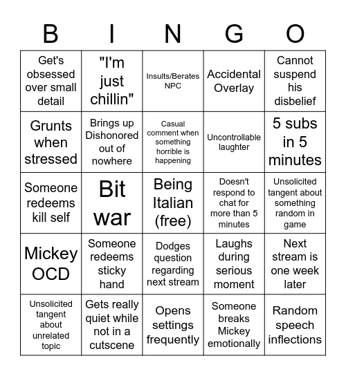 Mickey Bingo Card