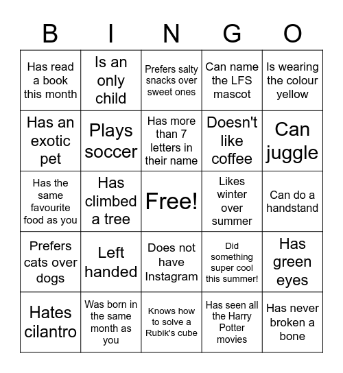 People Bingo! Bingo Card