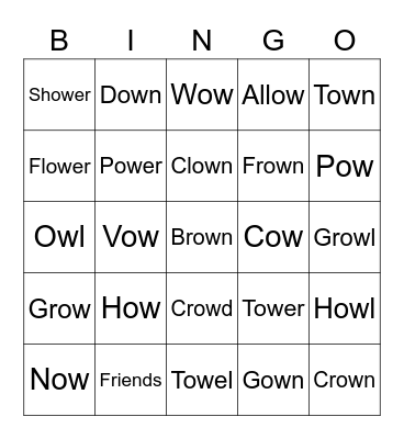 'OW' WORD BINGO Card