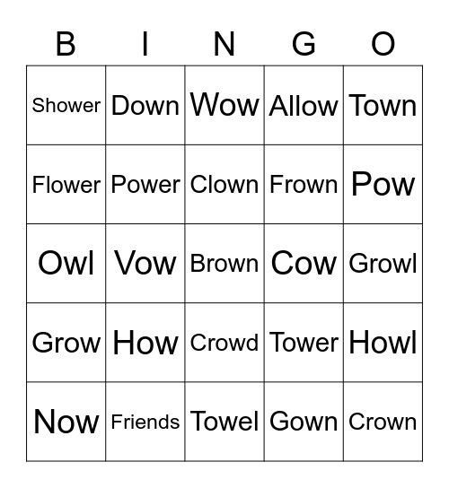 'OW' WORD BINGO Card