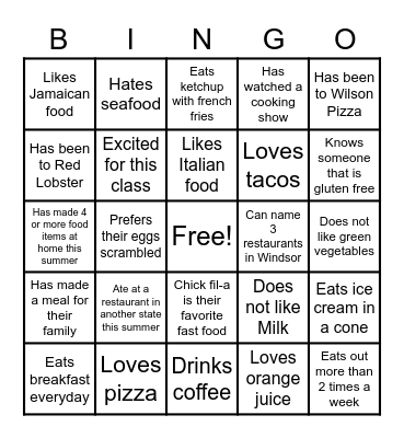 Welcome to Culinary Arts Bingo Card