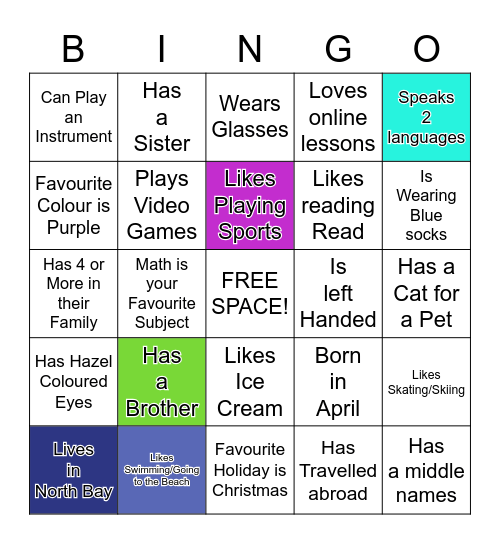 "Get to Know Me" Bingo Card