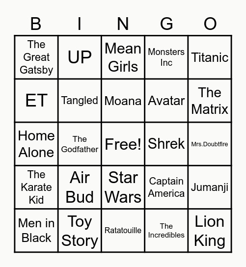 Lumentum Movies Bingo Card