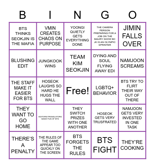 RUN BTS BINGO Card