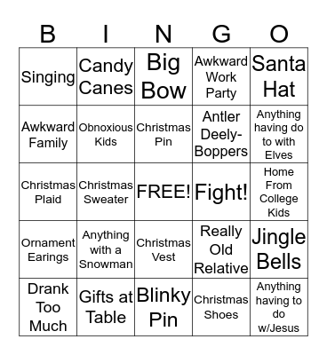 Holiday Accessory Bingo Card