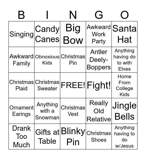 Holiday Accessory Bingo Card