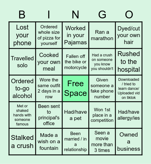 Have you ever...? Bingo Card