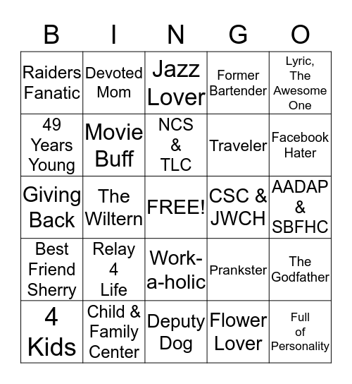 G's Birthday Bingo Card