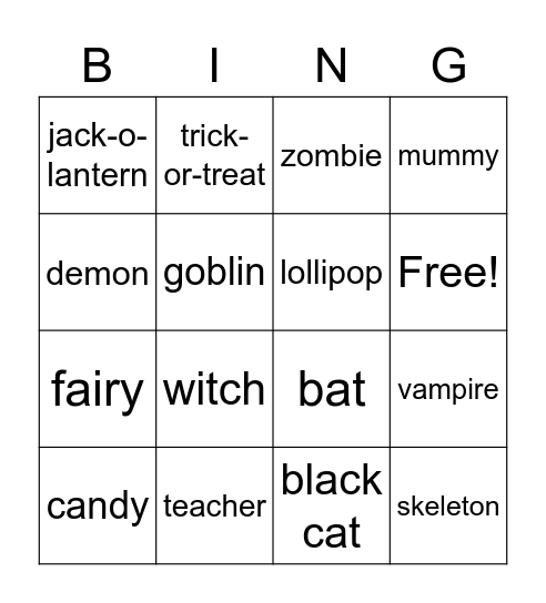 Halloween Bingo Card