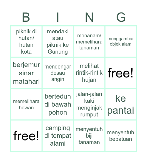 You and Nature.  Have you Ever? Bingo Card