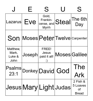 Bible Bingo Card