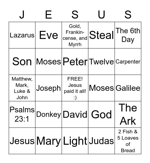 Bible Bingo Card