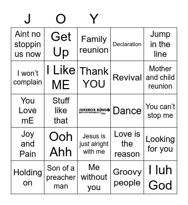 JukeBox Bingo Joy Bingo Card