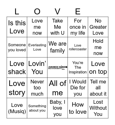 JukeBox Bingo  Love Bingo Card