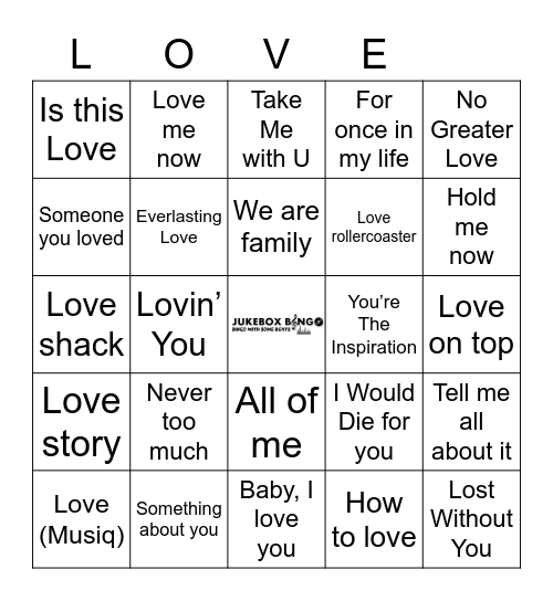 JukeBox Bingo  Love Bingo Card