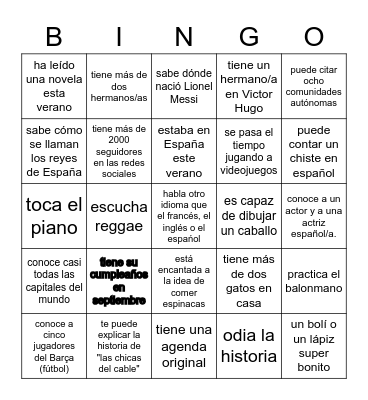 Busca a una persona que .... Bingo Card