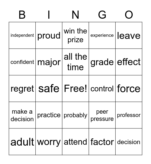 Unit 9 Children Making Decisions Bingo Card