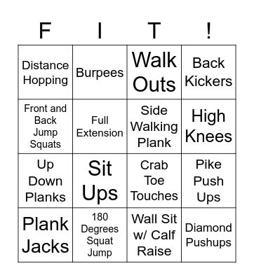 Fitness Bingo Card