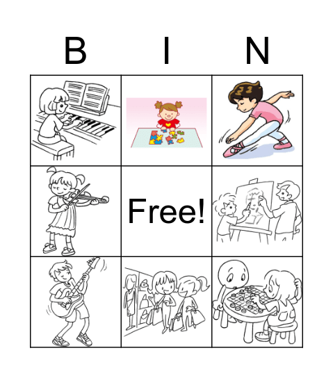 Free Time Activities Bingo Card
