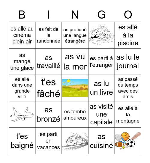 Pendant ces vacances, est-ce que tu... Bingo Card