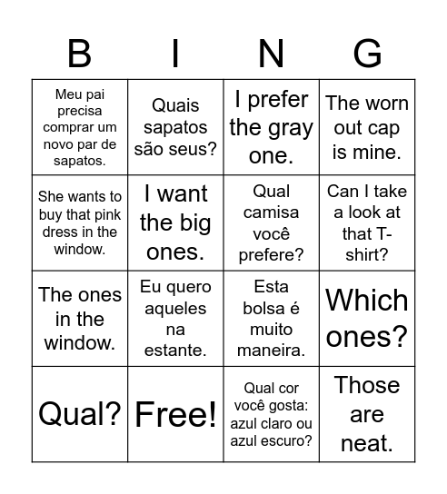Commun. Check 2 J2 (Which) - Teacher Giovana Bingo Card