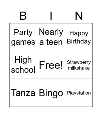 Dylans Birthday Bingo Card